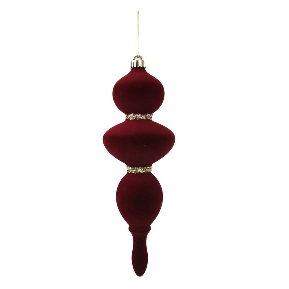 34CM RED FLOCKED FINIAL W/GLITTER DETAILS