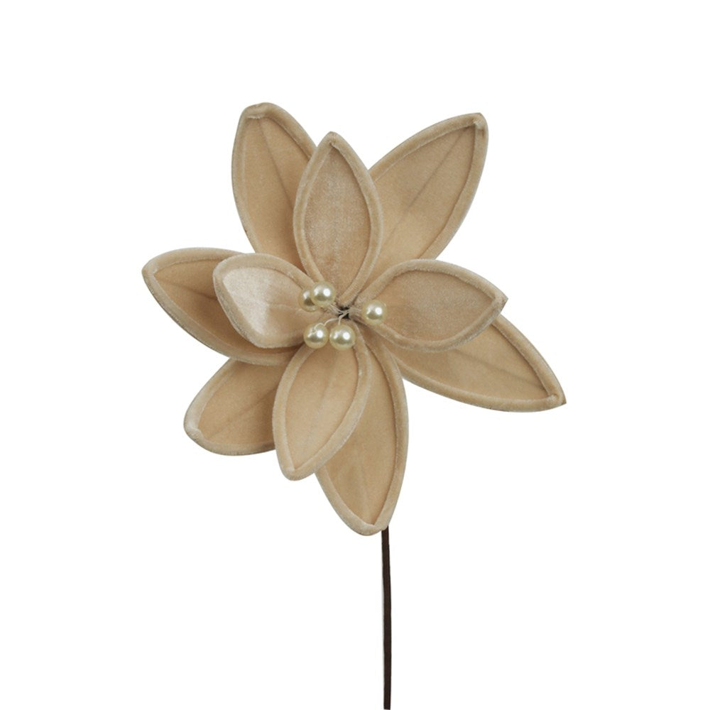 28CM CHAMPAGNE VELOUR POINSETTIA W/STEM