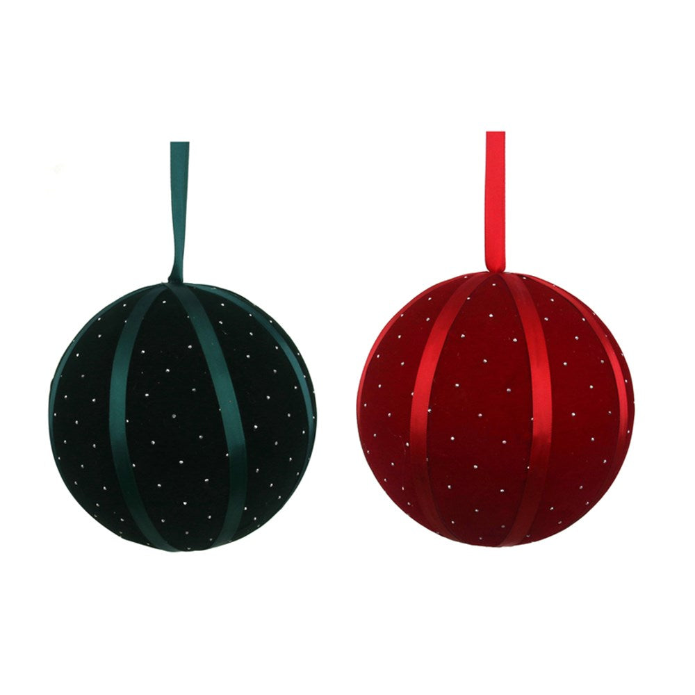 2A 15CM FLOCKED BALLS BURGUNDY & EMERALD