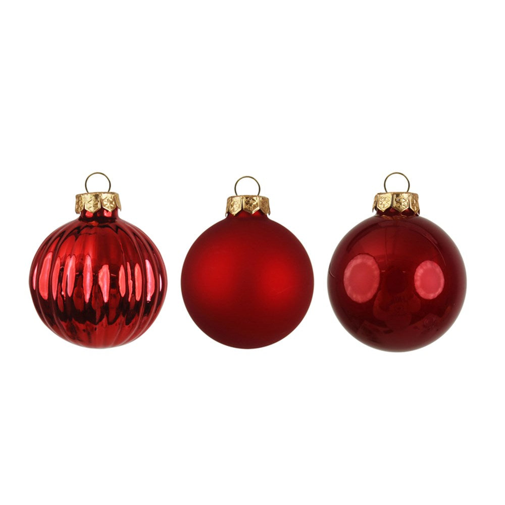 12PK 6CM RED GLASS BAUBLES