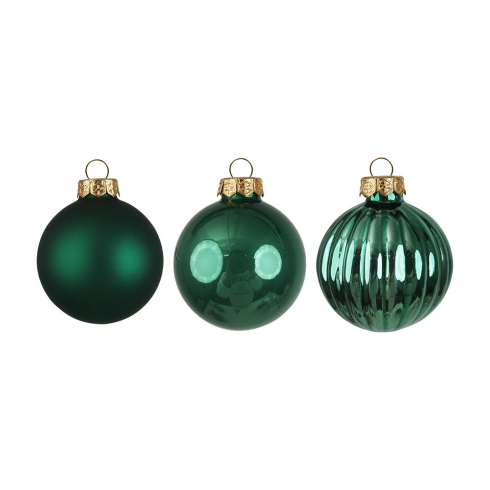 12PK 6CM EMERALD GLASS BAUBLES