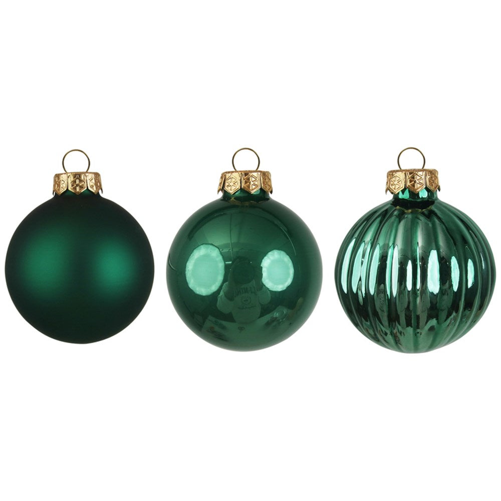 9PK 8CM EMERALD GLASS BAUBLES