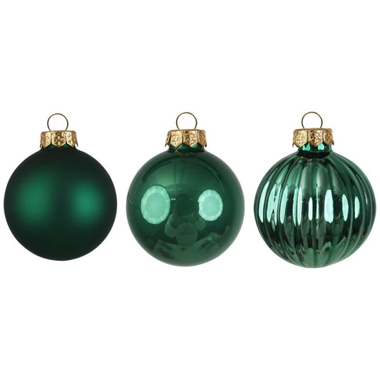 9PK 8CM EMERALD GLASS BAUBLES