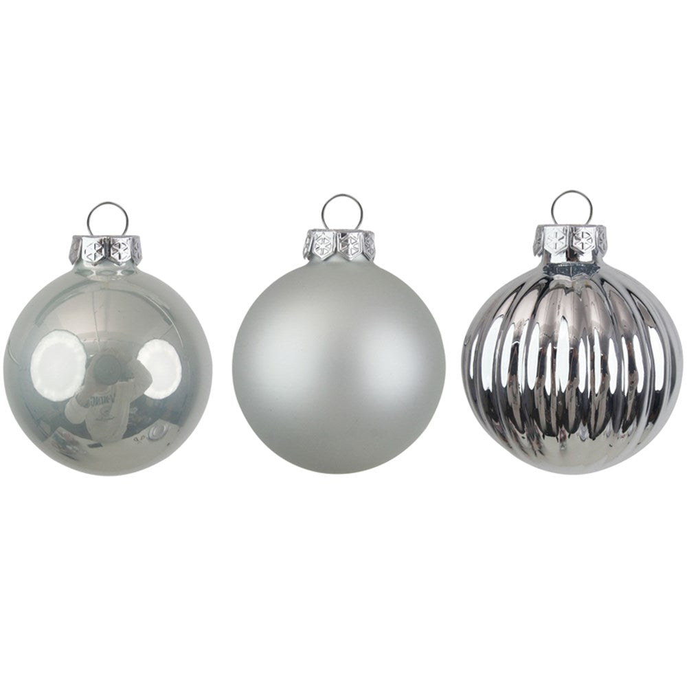 9PK 8CM SILVER GLASS BAUBLES