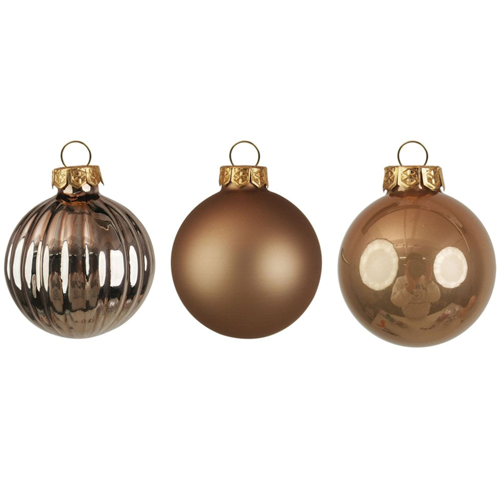 9PK 8CM ROSE GOLD GLASS BAUBLES