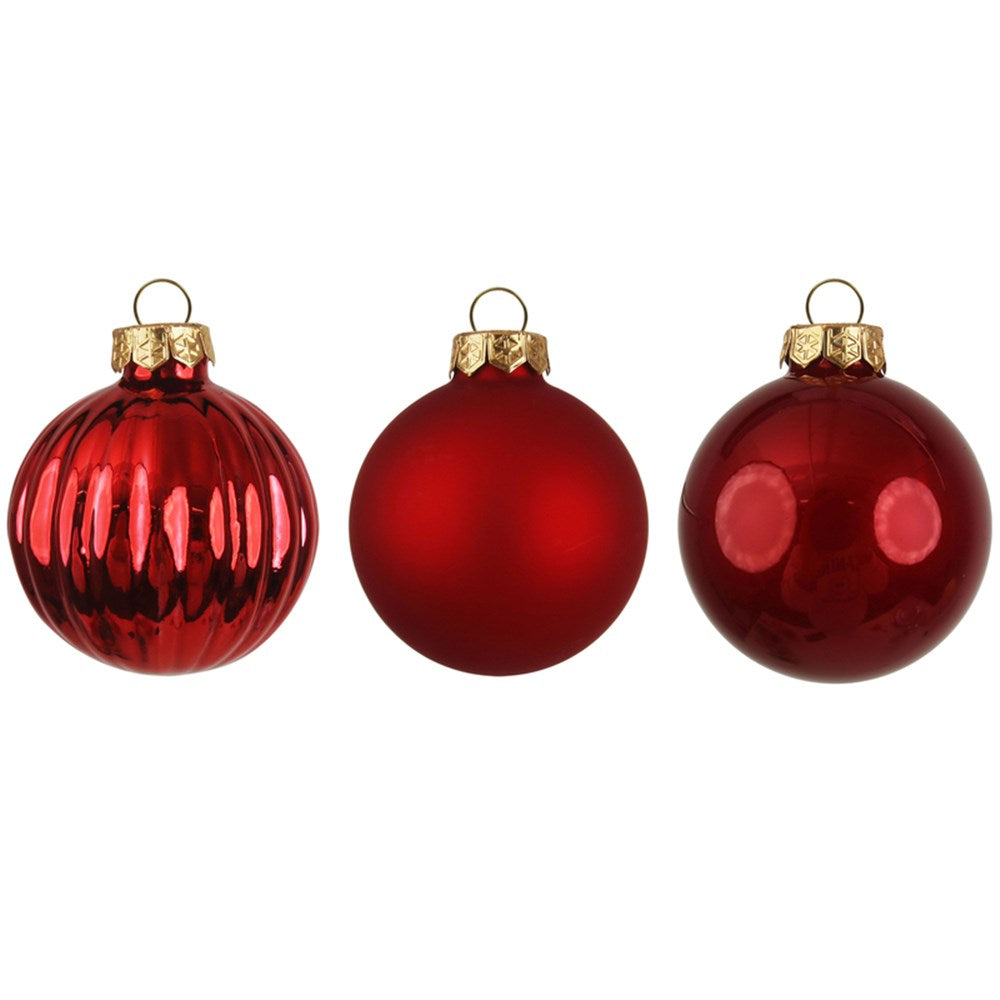9PK 8CM RED GLASS BAUBLES