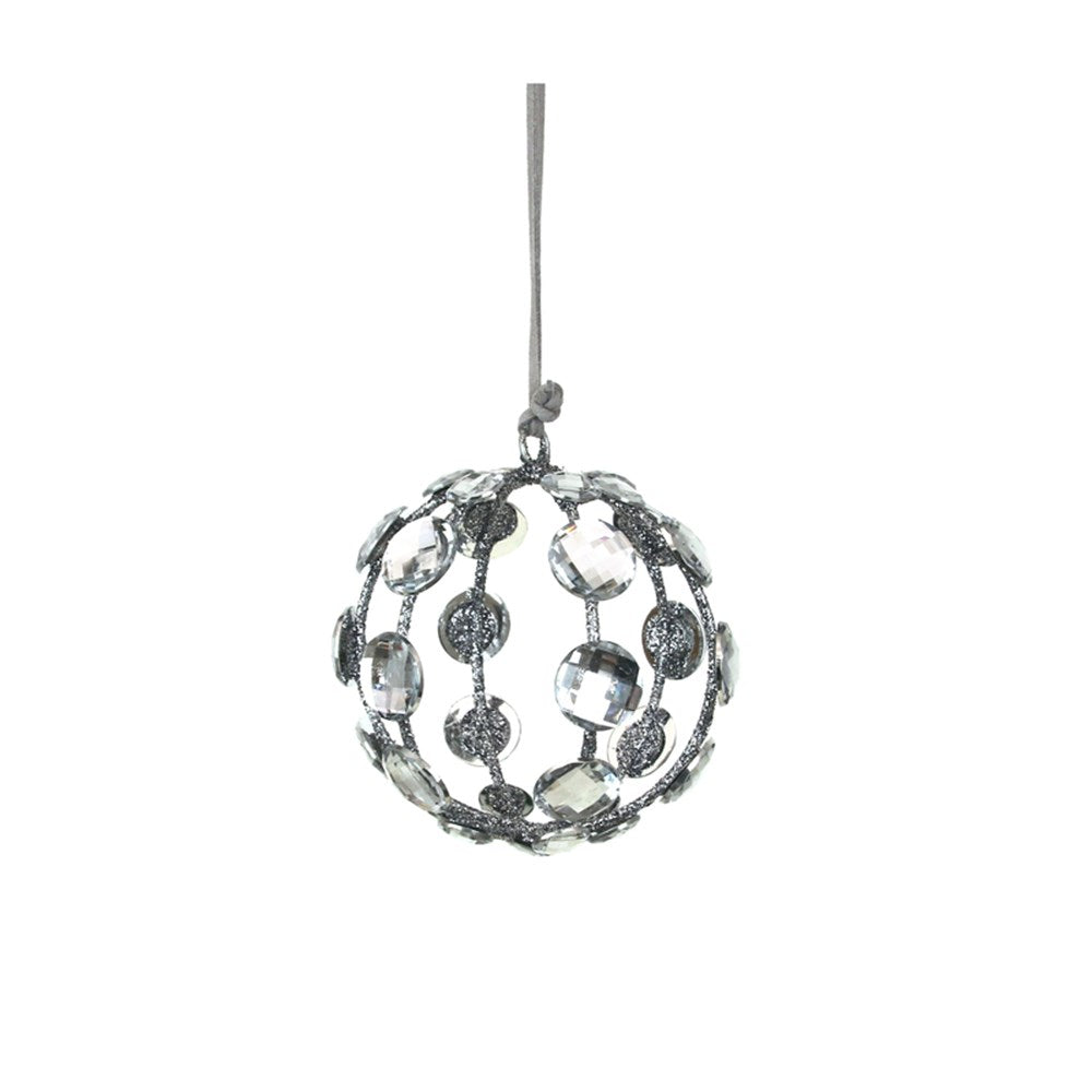 10CM DARK SILVER GLITTER METAL BALL W/ACRYLIC GEMS