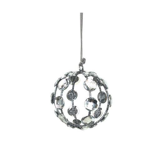 10CM DARK SILVER GLITTER METAL BALL W/ACRYLIC GEMS