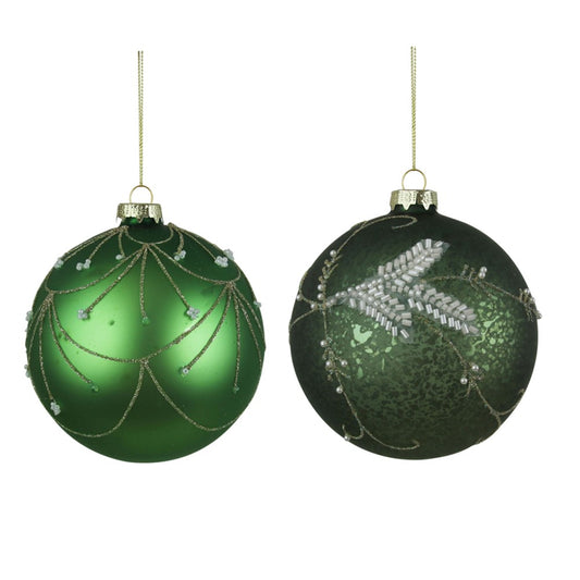 2A 12CM SAGE GLASS BAUBLES W/HANDPAINTED FINISHES