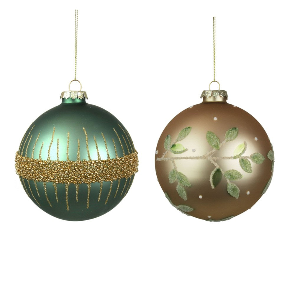 2A 10CM SAGE & CHAMPAGNE GLASS BAUBLES