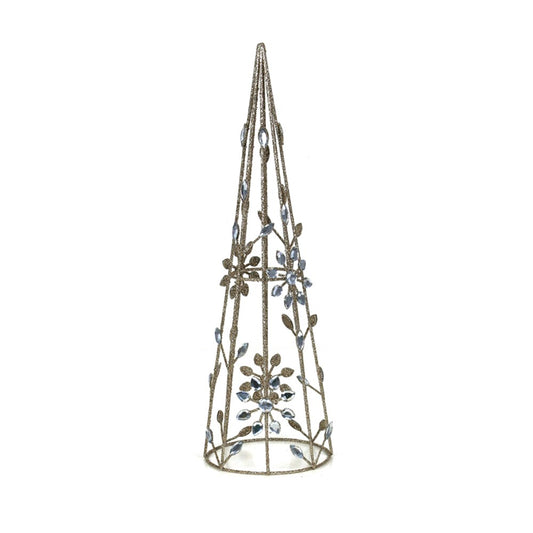 12X40CM METAL CHAMPAGNE GLITTER TREE W/ACRYLIC GEMS