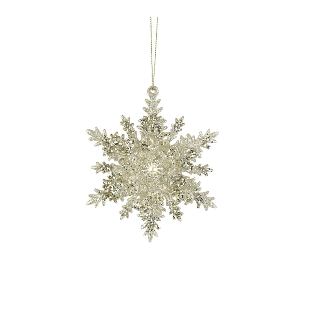 14CM CHAMPAGNE SNOWFLAKE TREE DECO