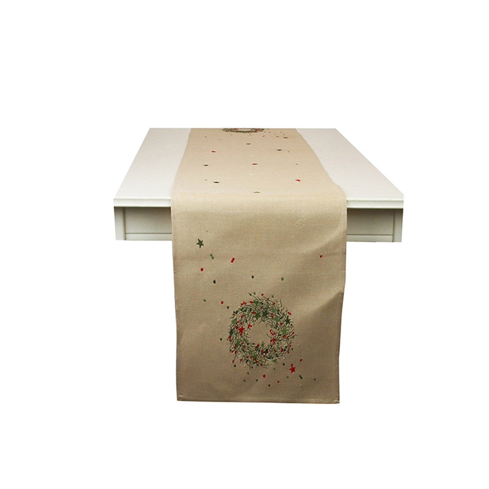 40X173CM WREATH EMBROIDERED TABLE RUNNER
