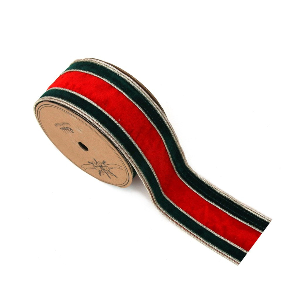 6.3CM X 5M RED&GREEN VELVET WIRE EDGE RIBBON