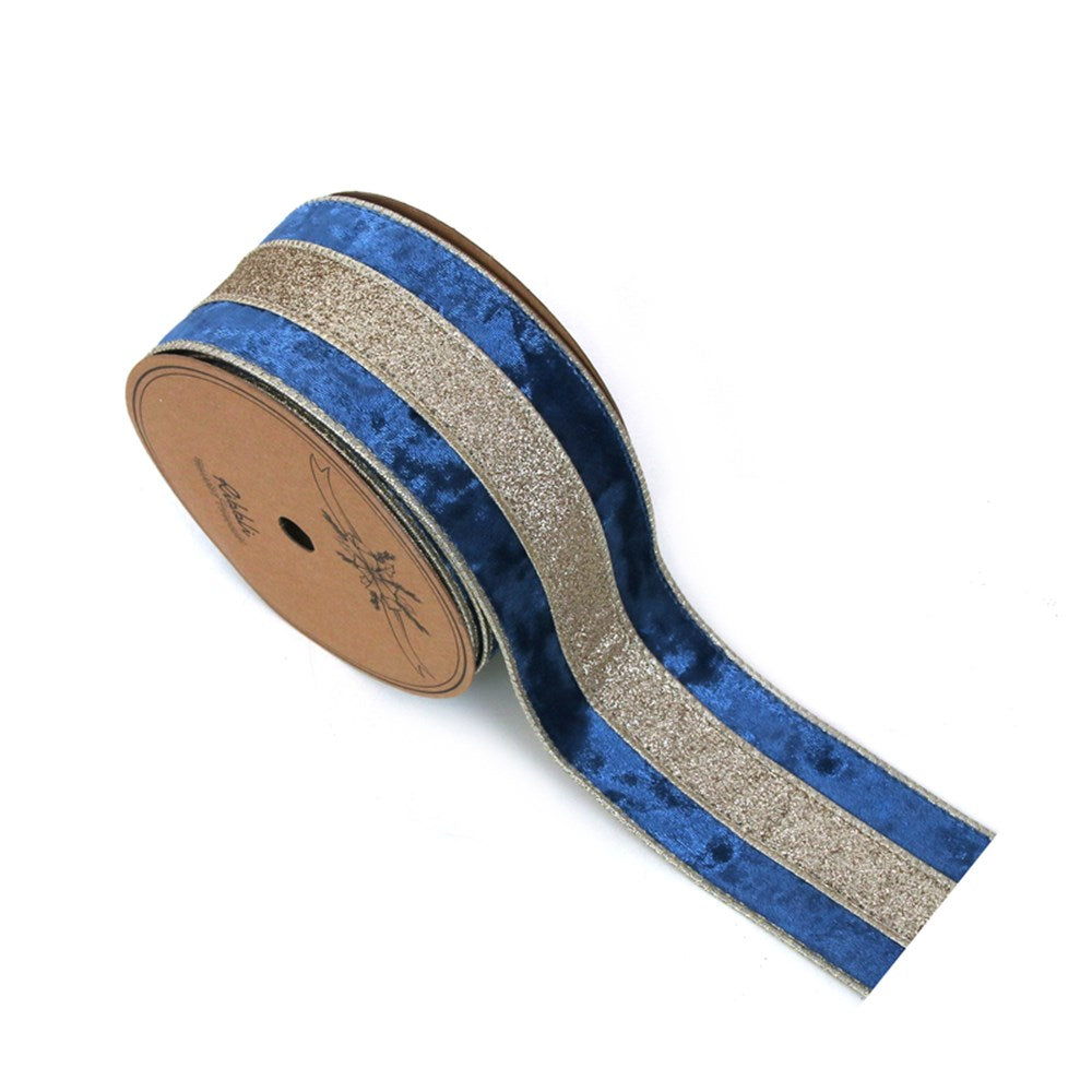 6.3CM X 5M PALE BLUE&CHAMPGANE VELVET WIRE EDGE