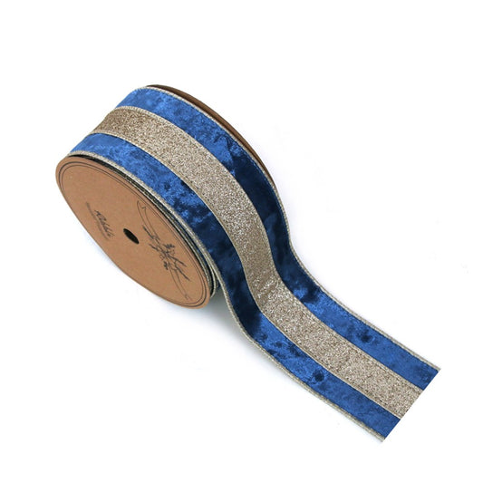 6.3CM X 5M PALE BLUE&CHAMPGANE VELVET WIRE EDGE