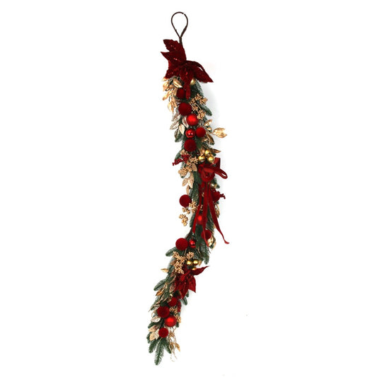 140CM PREDECORATED PINE GARLAND W/RED POINSETTIA & GOLD LEAVES