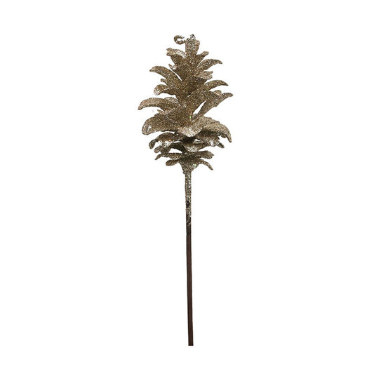 45CM PINE CONE PICK CHAMPAGNE GLITTER