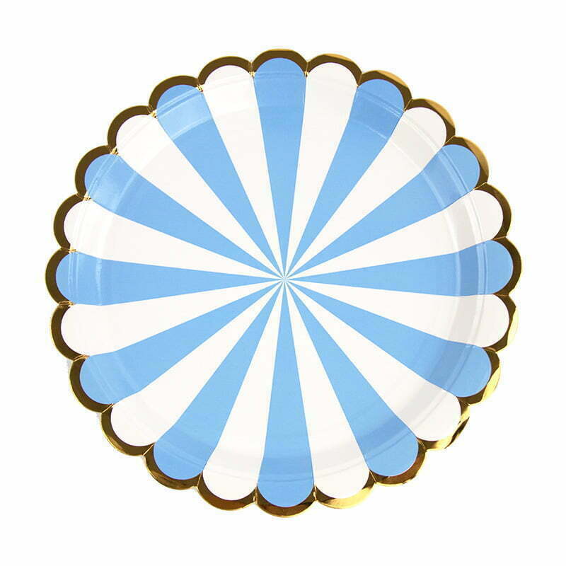 8 Striped Foil Paper Plates -blue