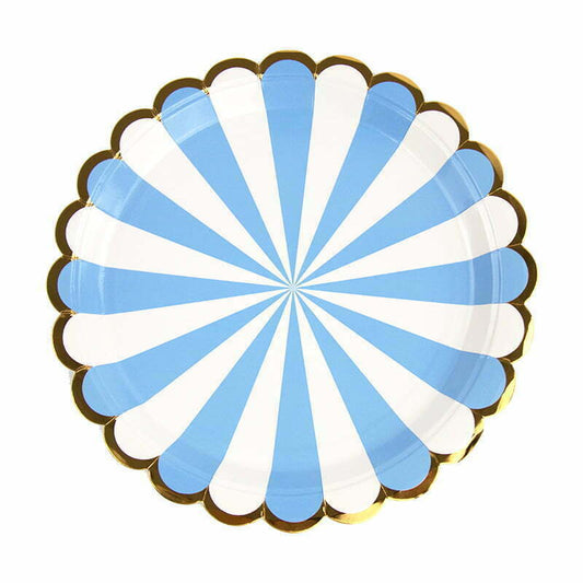 8 Striped Foil Paper Plates -blue