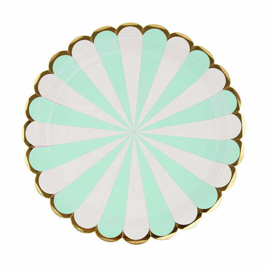 8 Striped Foil Paper Plates -Mint