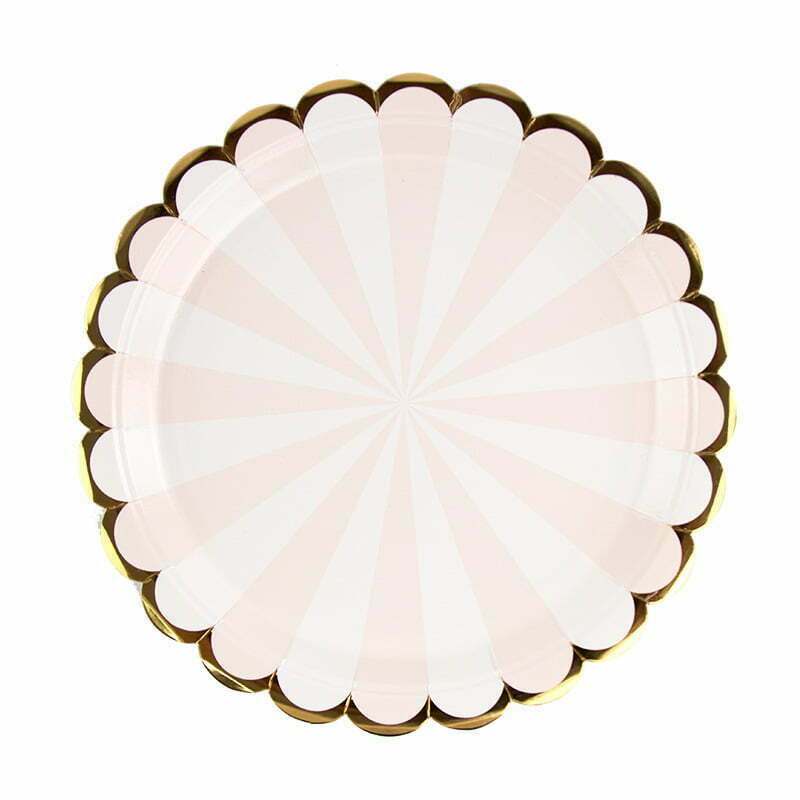 8 Striped Foil Paper Plates -Pink