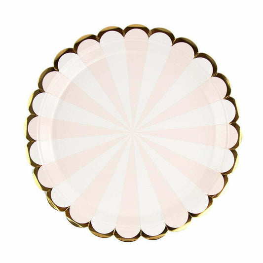 8 Striped Foil Paper Plates -Pink