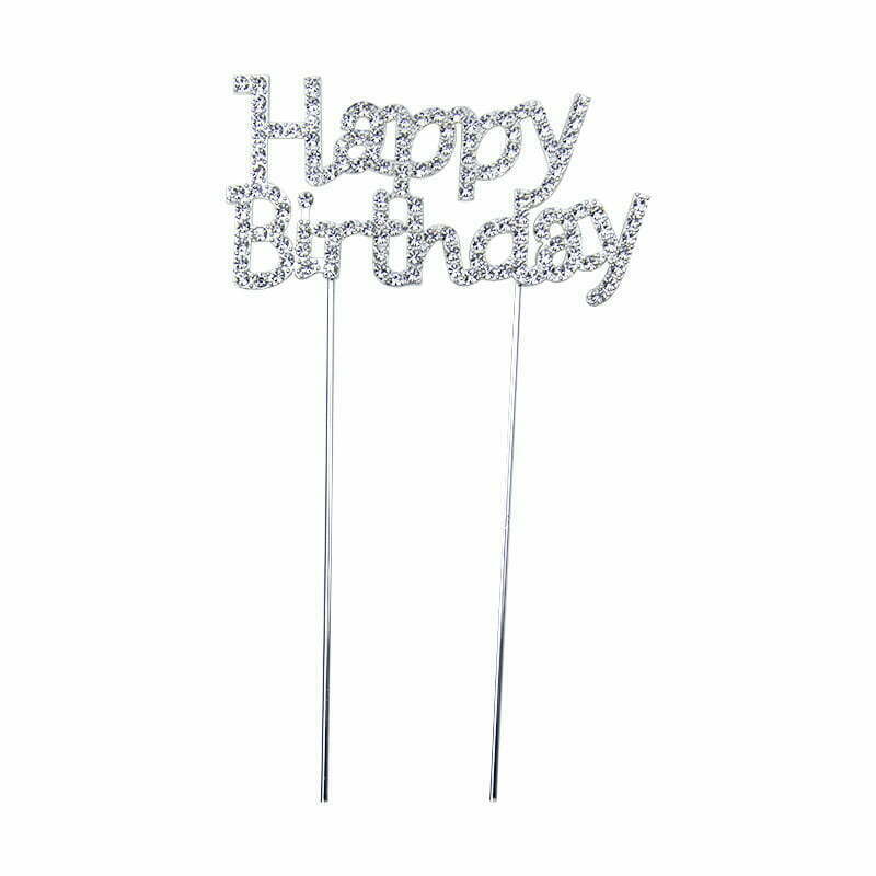 Happy Birthday Silver Cake Topper