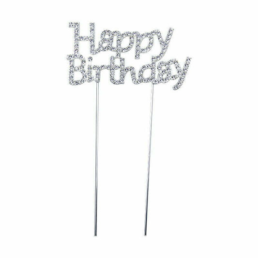 Happy Birthday Silver Cake Topper