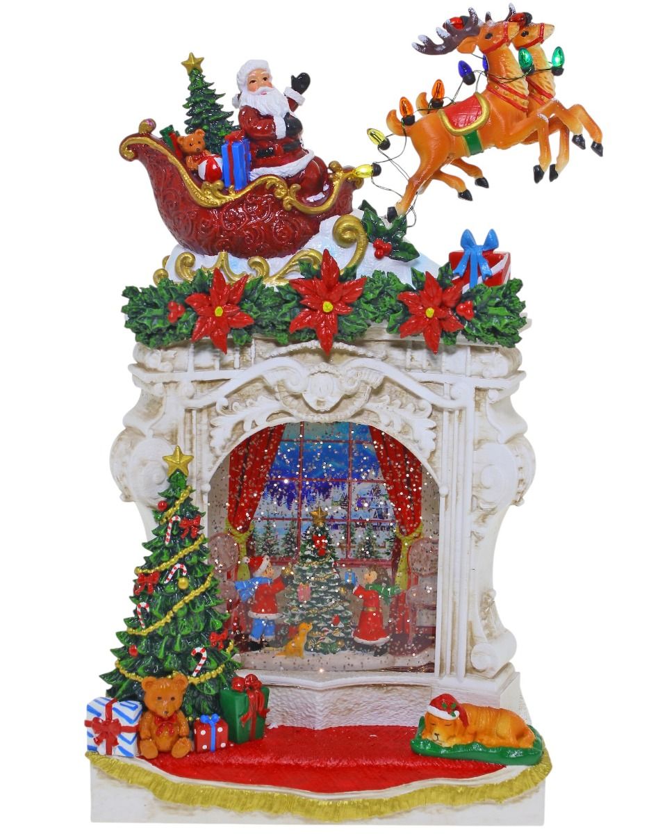 34cm Fireplace Santa W Mot USB