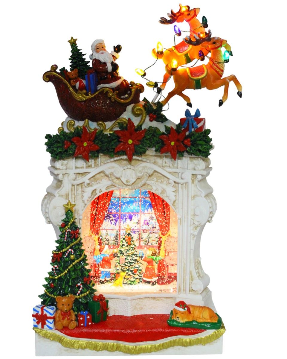 34cm Fireplace Santa W Mot USB
